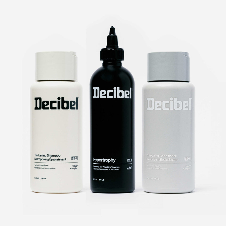 Volume & Thickening Regimen van Decibel met Thickening Shampoo, Hypertrophy Treatment en Thickening Conditioner